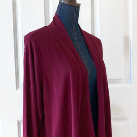 susan graver womens open front cardigan red maroon burgundy 2X soft stretchy new - Picture 7 of 9
